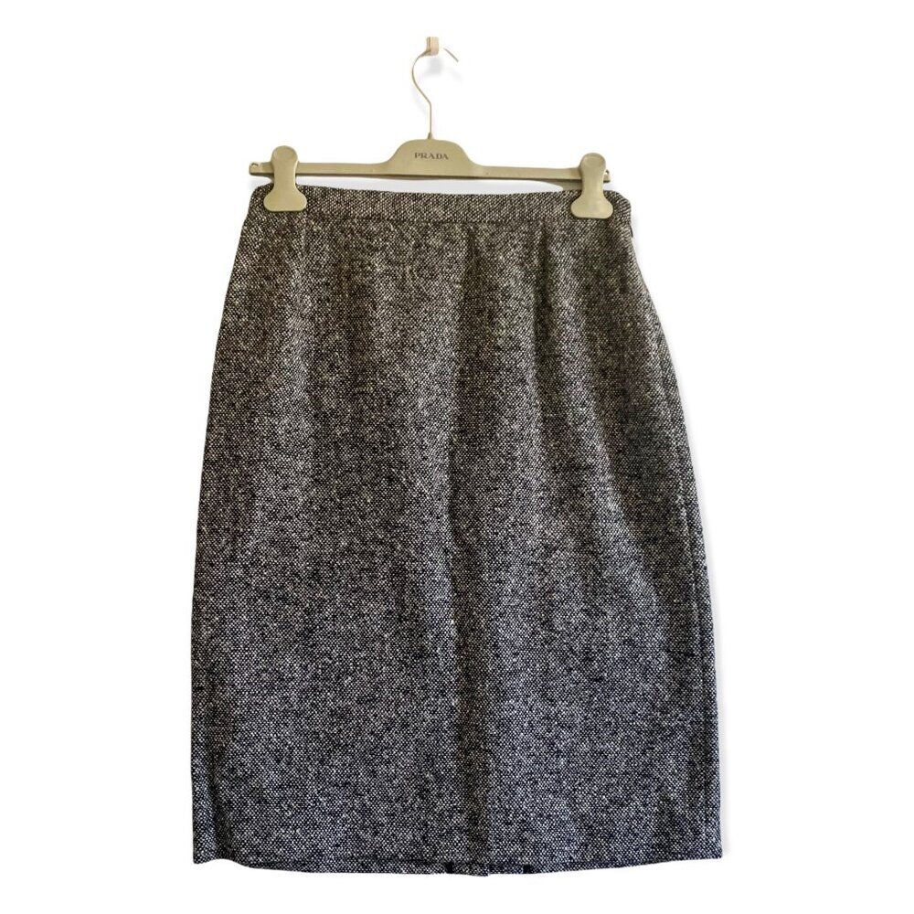 Prada FW2007 Wool Tweed Pencil Skirt IT 46 Black White Made in Italy